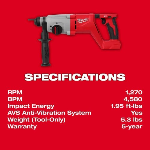 Milwaukee Rotary Hammer 18V Brushless Cordless SDS-Plus D-Handle (Tool-Only) - Picture 4 of 8
