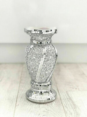 Schöne Mosaikvase Diamant Silber Kristall Deko Spiegel Blume Luxus NEU