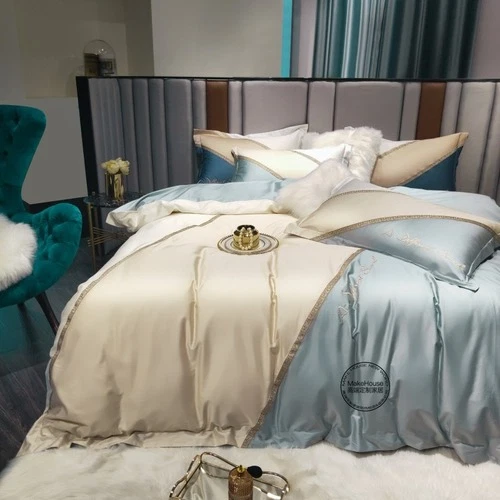 Luxury Bedding Set 120 Thread Count Embroidered Long Staple Cotton Matching 4PCS - Picture 11 of 15