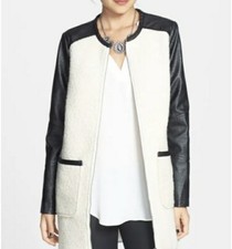Jolt Mixed Media Boucle Moto Jacket Ivory Nwt Small