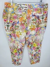 River Island Pants Womens 14 Colorful Floral Cropped Boho Artsy Cottagecore