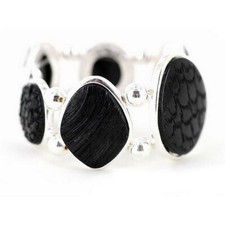 SP Texture Black Bracelet w/ Silver Beads Frame - Black - BR-ACQB2093B