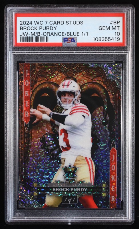 Brock Purdy 2024 Wild Card 7 Card Studs Jack Orange Blue #7JWBP #1/1 (PSA 10)