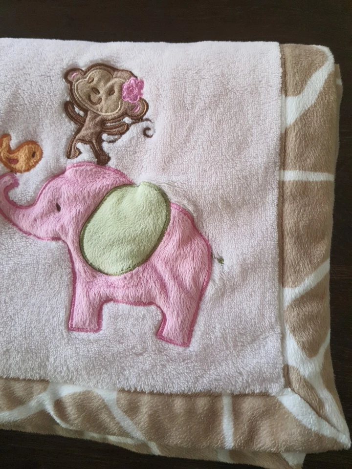 Manta bebé Carter’s rosa elefante mono pájaro felpa jirafa ribete esponjoso 30"×40 Foto 2 de 4
