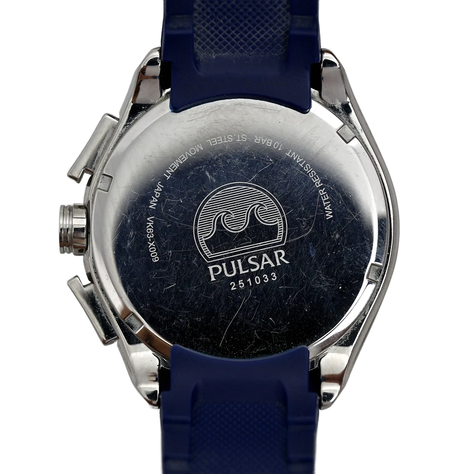 Pulsar Chronograph Stainless Steel Men's Blue Dial Blue Rubber Watch 44mm - image 2 of 4