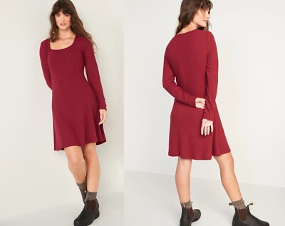 Old Navy Fit & Flare Rib-Knit Sweater Dress Size Medium Tall Fire Scarlet  759155 | eBay