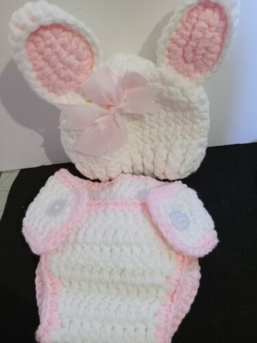 Conejito de ganchillo para fotografía recién nacido nuevo blanco y rosa sin etiqueta - Imagen 9 de 9