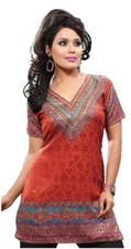 Indian Style Printed Kurtis for Women Short Crepe Kurti V-Neck, Short Sleeves Tu