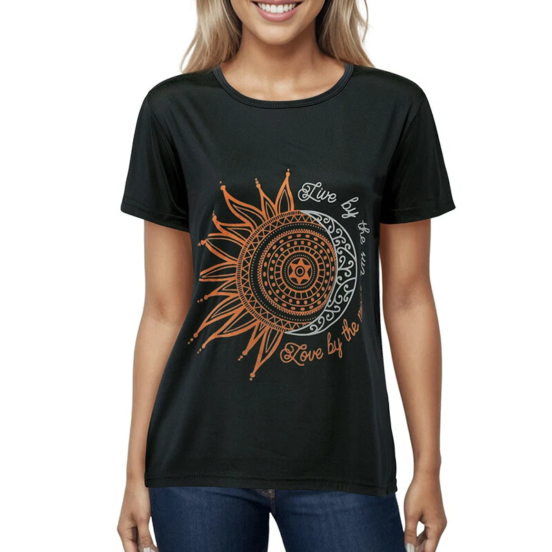 Women's Bohemian Floral Print Short Sleeve T-Shirt Loose Beach Pullover - Image 4 of 4