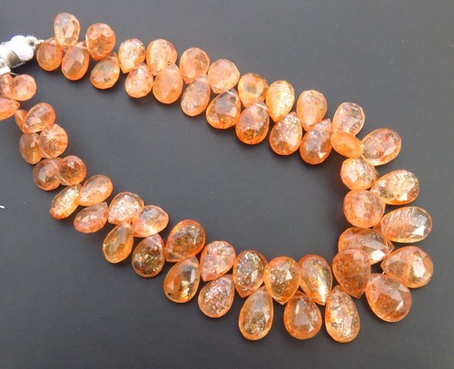 Top Naturale Arancione Sunstone Briolette Pera Sfaccettato Perline 8-14mm 9 " - Foto 3 di 10