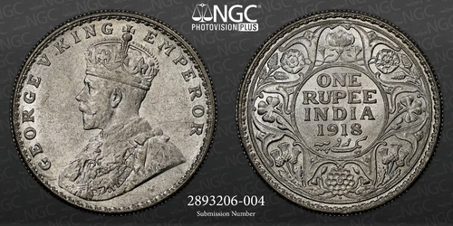 British India 1918 (B) Rupee NGC MS 62