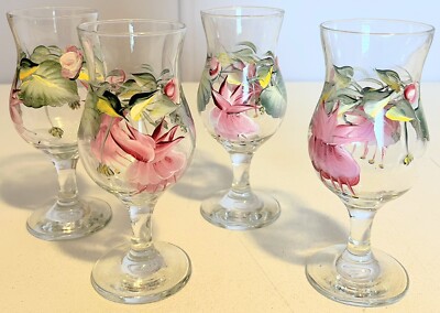Set of 4 Tracy Porter Handpainted Glass Cocktail Glasses - Flowers