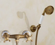 Antique Brass Wall Mounted Bathroom Faucet Hand Held Shower Mixer Tap Kxd05
