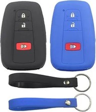 2Pcs Rubber Silicone 3 Buttons Smart Key Fob Cover Case Prot Color: Black Blue