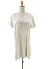 VTG Floral Embroidered Mini Satin Slip Nightgown S Ivory Coquette Retro Bridal