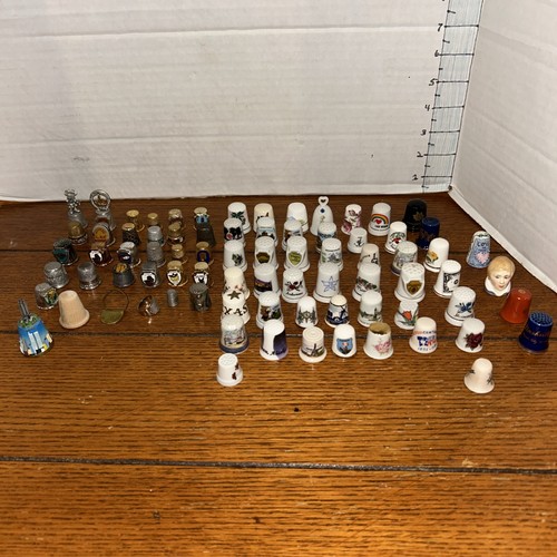 Thimbles Lot Of Over 75 Ceramic Metal Pewter Porcelain