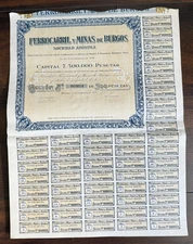 SPAIN. 1920 FERROCARRIL  Y MINAS de BURGOS  BOND CERTIFICATE  COMBINE SHIPPING