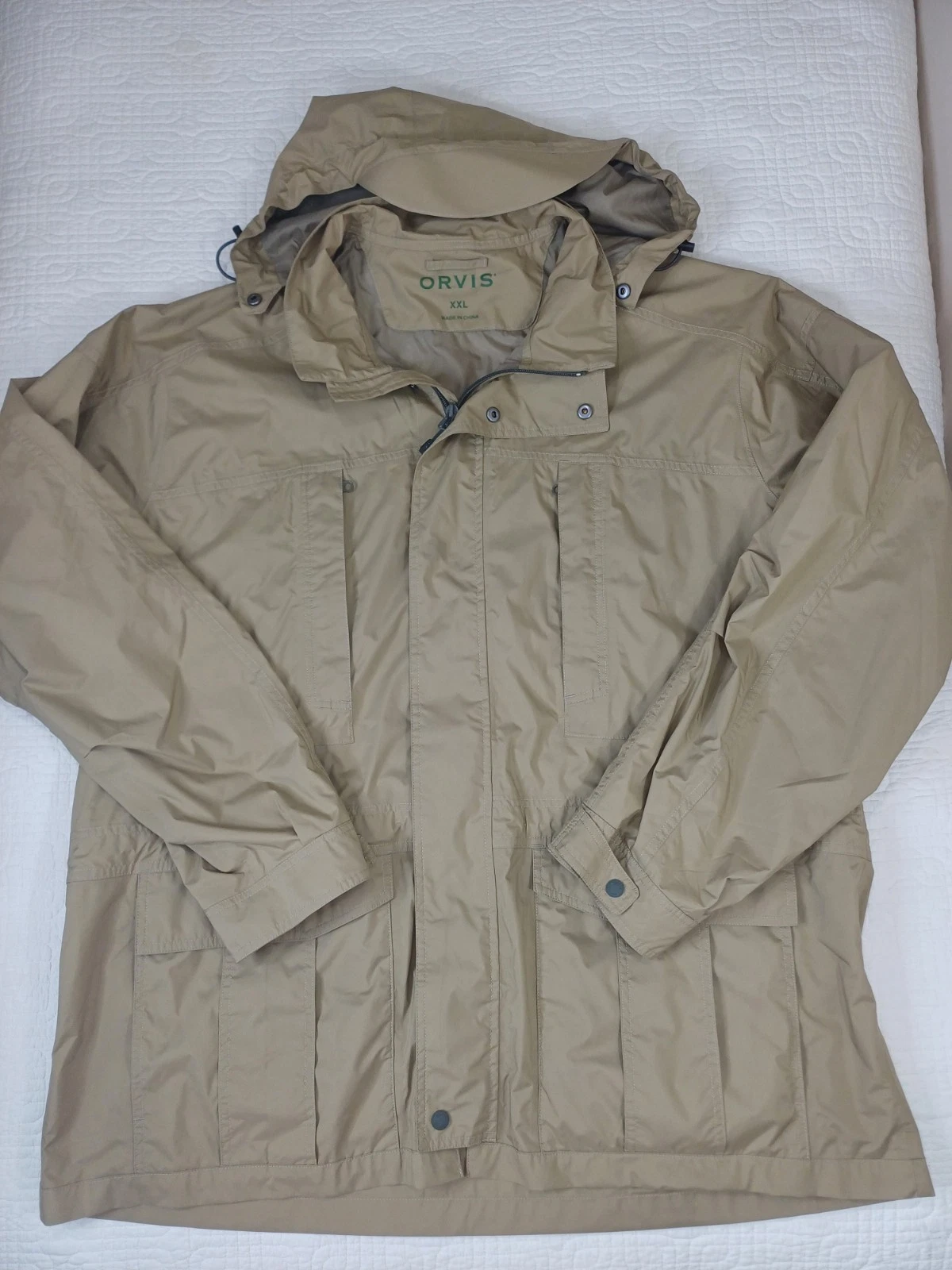 Orvis Pursell Jacket Men’s 2XL Khaki Tan Nylon Outdoor Fishing Packable Excellen