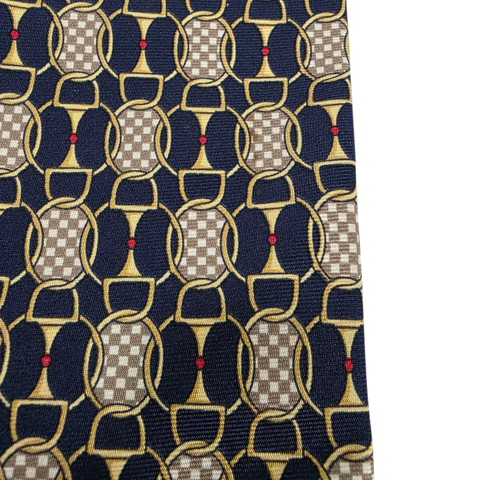 Paolo Gucci 男式领带蓝色金色丝绸均码编织马位经典时尚 — 第 3/4 张图片