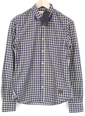 Scotch & Soda Ams Couture Hommes Chemise S BLEU Pur Coton Carreaux Manche Longue - Photo 1/4