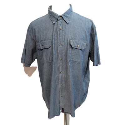Chemise Wrangler XL Bleu Chiné 100% Coton 2 Poches Manches Courtes - Photo 1/4