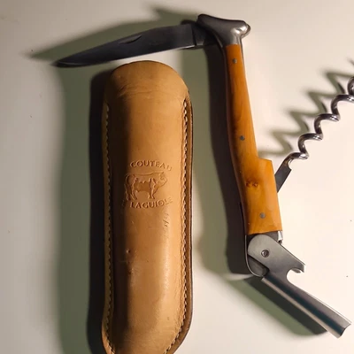 Laguiole Taschenmesser Holzgriff Edelstahl Korkenzieher Flaschenöffner - Bild 1 von 3