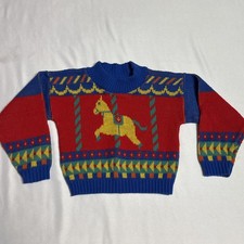 Vintage Sears Toddler Knitted Sweater Primary Color Horse Classic Size 2T