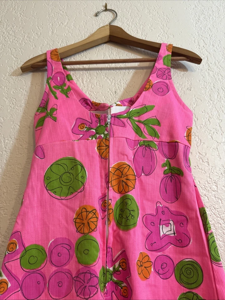 Vintage años 60 abstracto hawaiano rosa caliente, Martini verde oliva y naranja atómico Foto 4 de 4