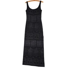Vintage Zum Zum by Niki Livas Maxi Dress Size S Black Geometric Sparkle Stretch
