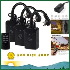 Indoor Outdoor Wireless Remote Control Outlet with 3 Outlets – 15A Safety Rated