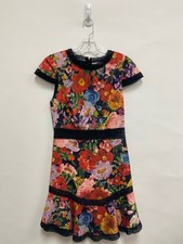 Alice + Olivia Size 6 Black Red/Multi Flowers Lace Ladies Dress