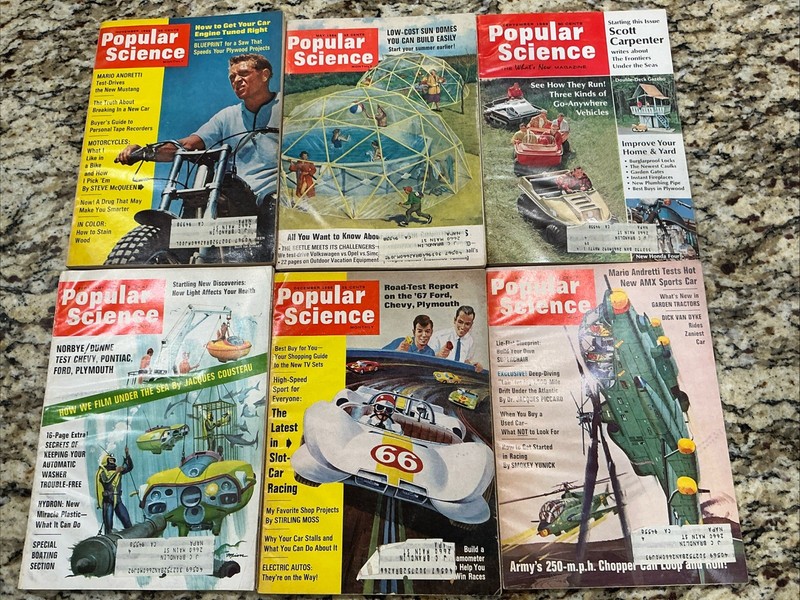 6 vintage Popular Science Monthly Magazines Steve McQUEEN, Jacques Cousteau Rare