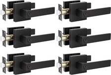 6 Pack Black Privacy Door Lever Matte Finish Bed and Bath Lockset