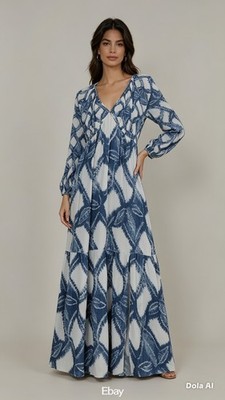FAT FACE Maxikleid Noelle Indigoblau Wasserblätter. Größe UK 12 Regular. *NEU*