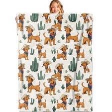 Weiner Dog Throw Blanket,50x60in,Soft,Lightweight Flannel,Cute Cactus Cowboy ...