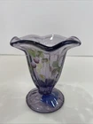 Fenton Glass - Grape Arber On Amethyst  - Footed Vase - Hand Painted- 4 1/5” T