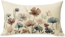 Poppy Flower Lumbar Decorative Rectangle Pillow Cover 12 X 20, Watercolor Floral