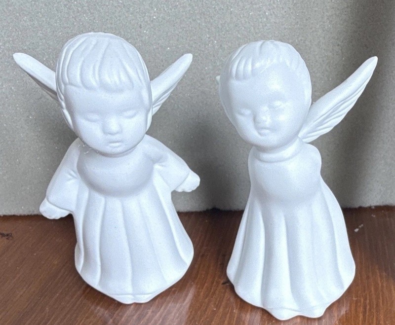 Giftco Inc Ceramic White Angel Figurines Set of 2, Matte Finish, 3 in