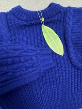 Farm Rio Blue Multi-Stitched Braided Sweater, Size Small