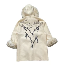 Vintage Linda Lundstrom Laparka Hooded Wool Faux Fur Coat Nature Ski S RARE