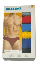 Papi 6-Men's Premium Cotton Low Rise Briefs MED 32-34  Blues/Red/Yellow/Black