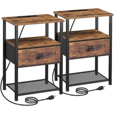 Night Stand Set 2, Nightstand with Charging Station, End Tables Living Room w...