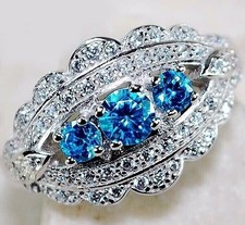 3CT Aquamarine  Topaz 925 Solid Sterling Silver Ring Sz 6 MK1-6