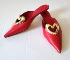 Anthropologie Maeve Heart Mule Kitten Heels Leather Red EU 39 US 8-8.5 NWOB