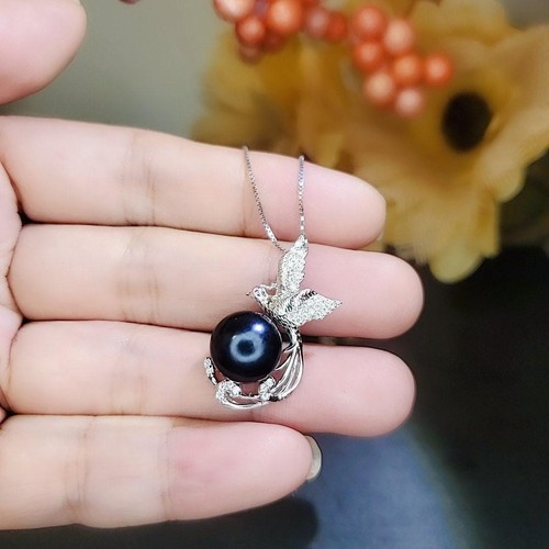 Black Pearl Necklace Sterling Silver Phoenix Pendant Black Pearl Jewelry 18k - Picture 2 of 8