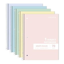 1 Subject Graph Paper Spiral Notebook 5 Pack, 140 Pages, Assorted 70