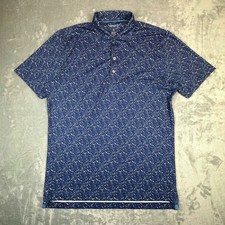 Johnnie-O Polo Shirt Mens Medium Blue Floral Leaf Print Performance UPF 50 Short