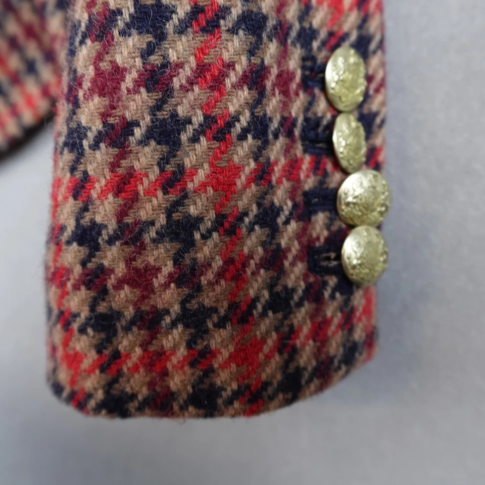 J Crew Schoolboy Blazer Hunter Houndstooth Patterned Wool Blend Gold Button Sz 0 - Image 3 of 4