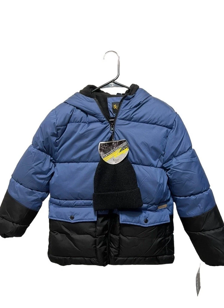 Boys iXtreme Hooded Color Block Coat With Knitted Hat Size XL Snow Winter NWT