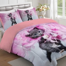 Yasida Cat Comforter Twin, Bedding Set Size for Kids, Girls and Boys, Pink